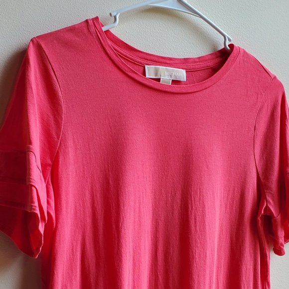 MICHAEL Michael Kors Hot Pink Ruffled Short Sleeve T-Shirt Size Small - Picture 3 of 16